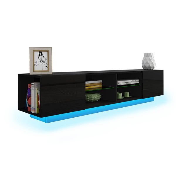 TV Cabinet Stand Entertainment Unit LED TV Console Table Furniture High Gloss Front Black