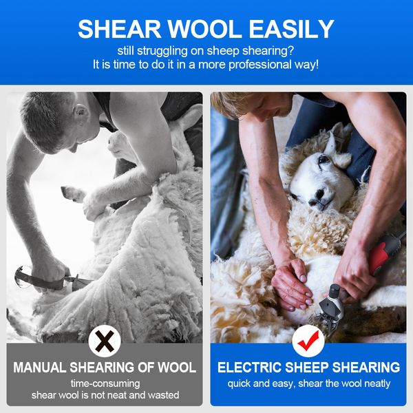 2800RPM Electric Sheep Wool Shear Clipper Livestock Hair Grooming Kit with 5m Power Cable