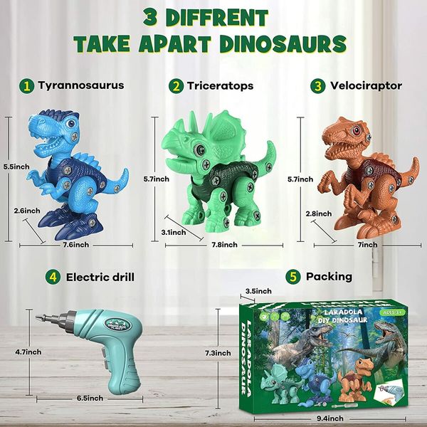 Take Apart Dinosaur Toys for Kids 3-5 5-7 STEM Construction Building Kids Toys with Electric Drill for Boys Girls