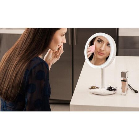 Makeup Mirror With Fan Storage LED Light Face Mirror Adjustable Touch Dimmer USB Led Vanity Backlit Mirror Table Cosmetic Mirror