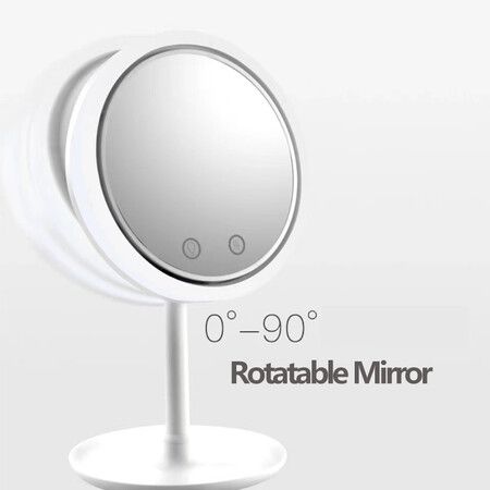 Makeup Mirror With Fan Storage LED Light Face Mirror Adjustable Touch Dimmer USB Led Vanity Backlit Mirror Table Cosmetic Mirror