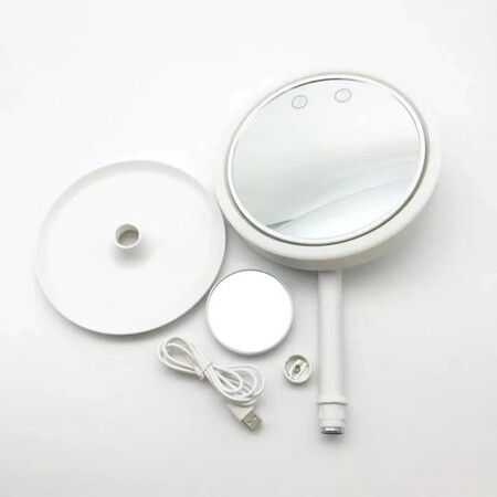 Makeup Mirror With Fan Storage LED Light Face Mirror Adjustable Touch Dimmer USB Led Vanity Backlit Mirror Table Cosmetic Mirror