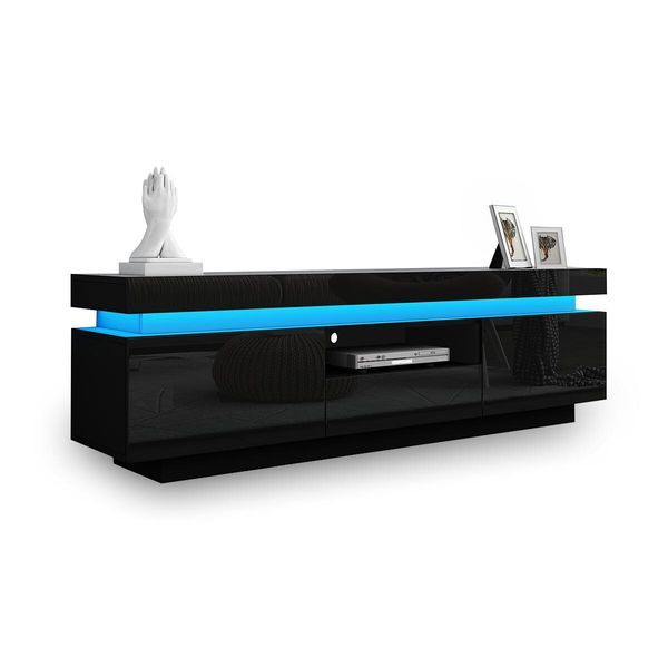 TV Cabinet Stand Entertainment Unit LED TV Console Table Furniture 2 Doors 1 Drawer Black