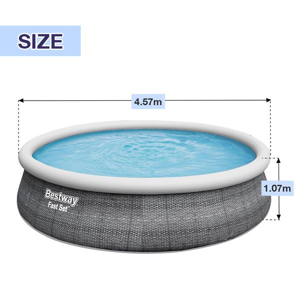 Bestway Above Ground Swimming Pool Portable Backyard Outdoor Pool Round Shape Pump Filter 4.57x1.07m