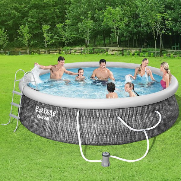 Bestway Above Ground Swimming Pool Portable Backyard Outdoor Pool Round Shape Pump Filter 4.57x1.07m