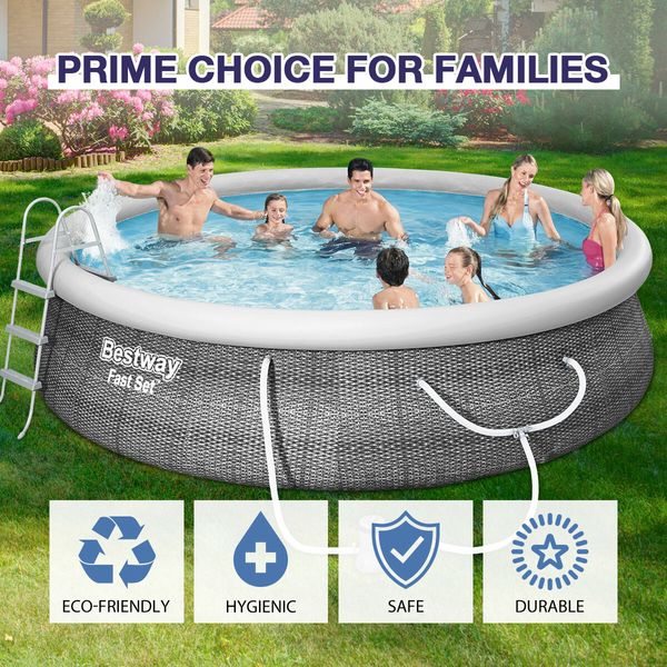 Bestway Above Ground Swimming Pool Portable Backyard Outdoor Pool Round Shape Pump Filter 4.57x1.07m