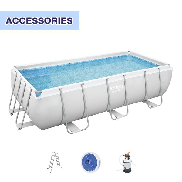 Bestway Rectangular Above Ground Swimming Pool Portable Backyard Pool Metal Frame Filter Pump 4.04x2.01x1m