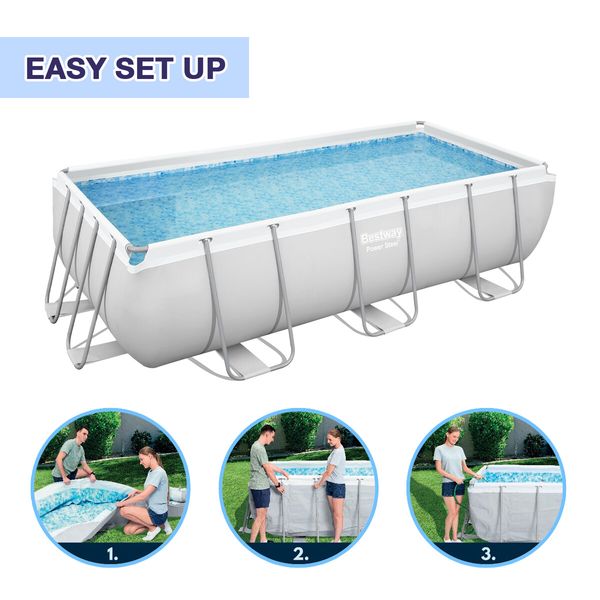 Bestway Rectangular Above Ground Swimming Pool Portable Backyard Pool Metal Frame Filter Pump 4.04x2.01x1m