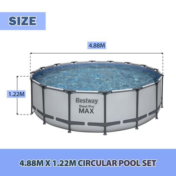 Bestway Above Ground Swimming Pool Portable Backyard Outdoor Pool Set with Filter Pump 4.88x1.22m