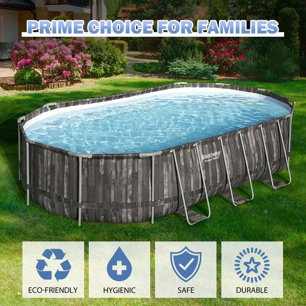 Bestway Oval Above Ground Swimming Pool Portable Backyard Outdoor Pool Set with Filter Pump 6.10x3.66x1.22m