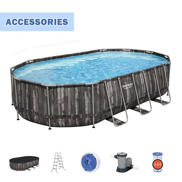 Bestway Oval Above Ground Swimming Pool Portable Backyard Outdoor Pool Set with Filter Pump 6.10x3.66x1.22m