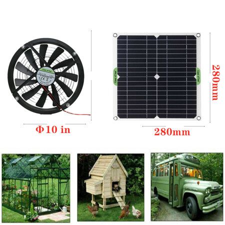 100W Solar Powered Exhaust Fan Ventilator for RVs Greenhouses Pet Houses and Chicken Coops Large 25cm Cooling System