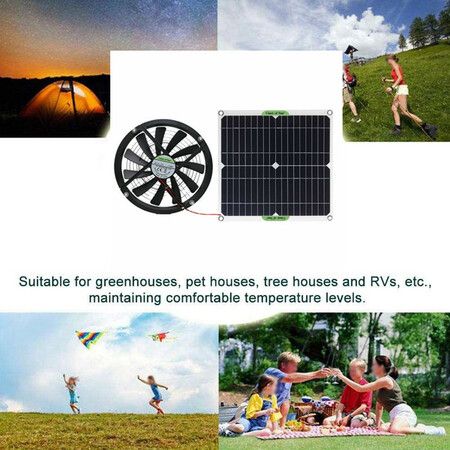 100W Solar Powered Exhaust Fan Ventilator for RVs Greenhouses Pet Houses and Chicken Coops Large 25cm Cooling System