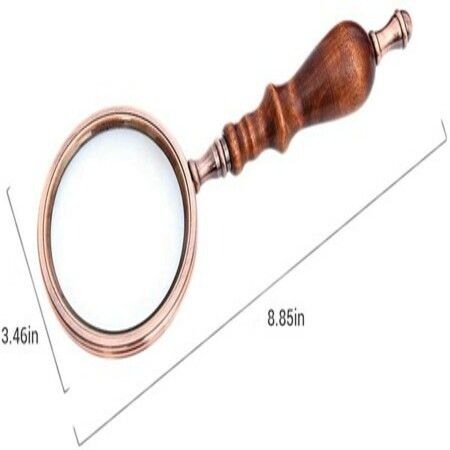 10X Vintage Handheld Copper Magnifying Glass with Wooden Handle Best Reading Magnifier for Collection Elderly Reading