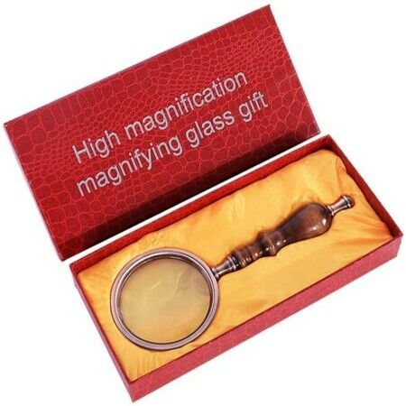 10X Vintage Handheld Copper Magnifying Glass with Wooden Handle Best Reading Magnifier for Collection Elderly Reading