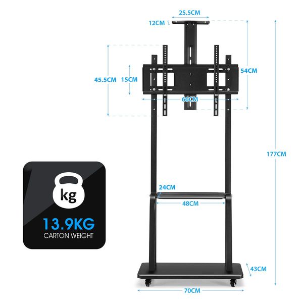 40 to 65 Inch Mobile TV Floor Stand Freestanding Television Bracket Adjustable TV Mount