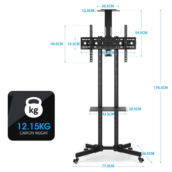 32 to 65 Inch Mobile TV Floor Stand Freestanding Television Bracket Swivel TV Mount with Shelf