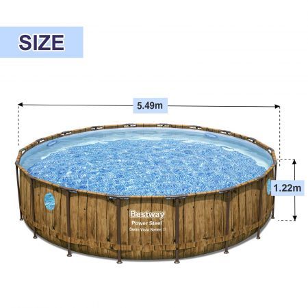 Bestway Round Above Ground Swimming Pool Portable Backyard Pool Set with Filter Pump 5.49x1.22m