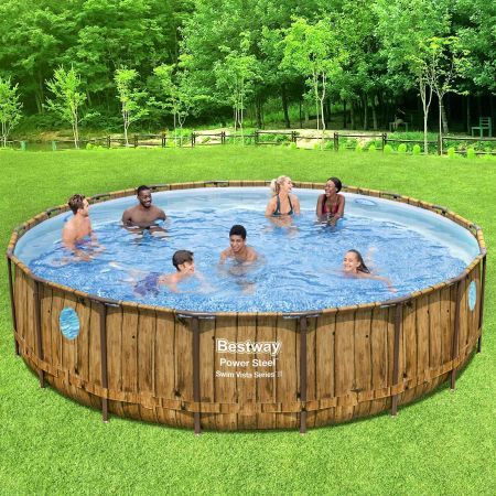 Bestway Round Above Ground Swimming Pool Portable Backyard Pool Set with Filter Pump 5.49x1.22m