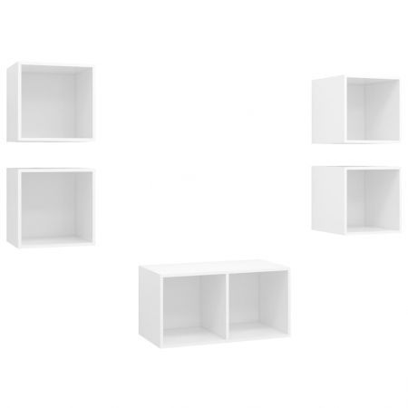 5 Piece TV Cabinet Set White Chipboard