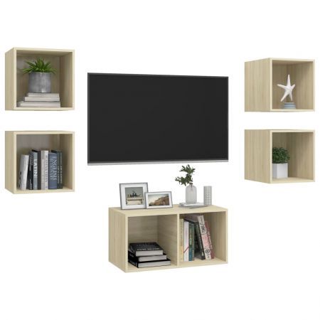 5 Piece TV Cabinet Set Sonoma Oak Chipboard