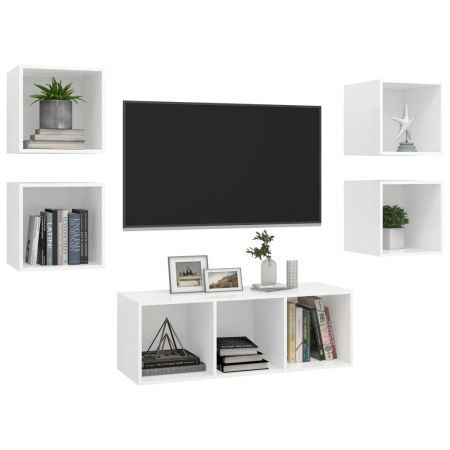 5 Piece TV Cabinet Set White Chipboard