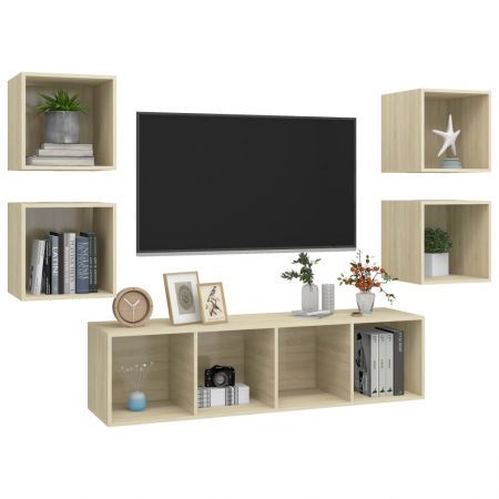 5 Piece TV Cabinet Set Sonoma Oak Chipboard