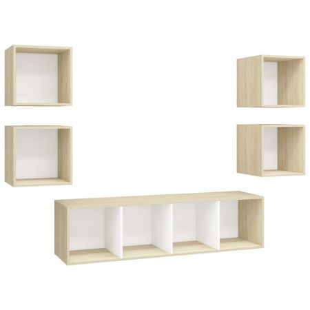 5 Piece TV Cabinet Set White and Sonoma Oak Chipboard