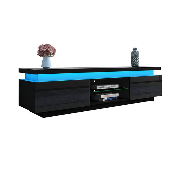 TV Cabinet Stand Entertainment Unit LED TV Console Table Furniture With 2 Doors Black