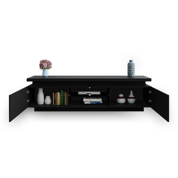 TV Cabinet Stand Entertainment Unit LED TV Console Table Furniture With 2 Doors Black