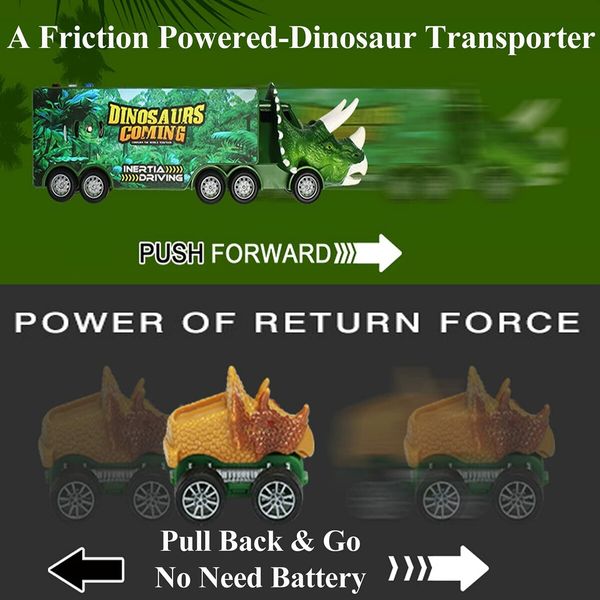 Dinosaur Toys for 1-6 Year Old Boys, Kids Toys Pull Back Dinosaur Transport Truck with Sound and Music&Light Toy Cars