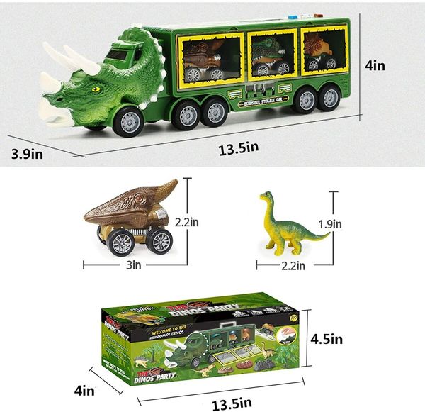 Dinosaur Toys for 1-6 Year Old Boys, Kids Toys Pull Back Dinosaur Transport Truck with Sound and Music&Light Toy Cars