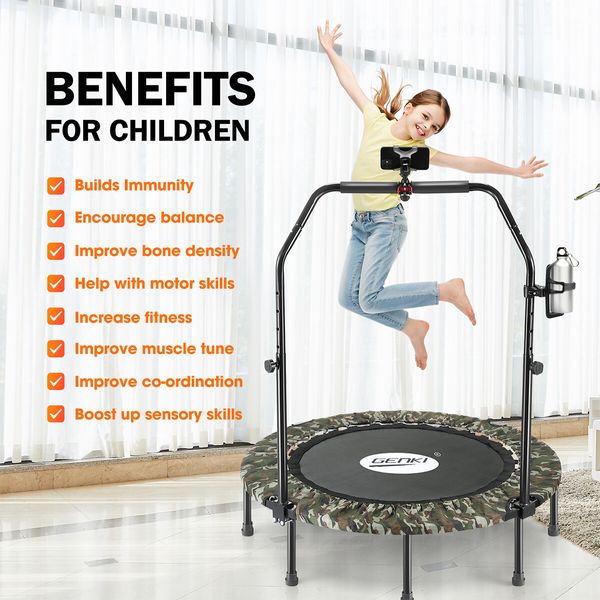 Genki Foldable Trampoline Mini Fitness Indoor Exercise Workout Rebounder for Adults Kids Camouflage 48 Inch