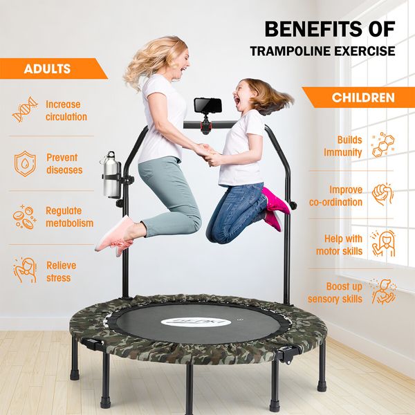 Genki Foldable Trampoline Mini Fitness Indoor Exercise Workout Rebounder for Adults Kids Camouflage 48 Inch