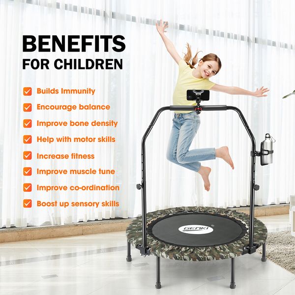 Genki Foldable Trampoline Mini Exercise for Adults Kids Indoor Fitness Workout Rebounder Camouflage 40 Inch