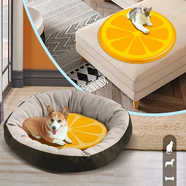 Pet Cooling Mat Dog Pad Cool Gel Pattern Cat Bed Orange 60X60CM