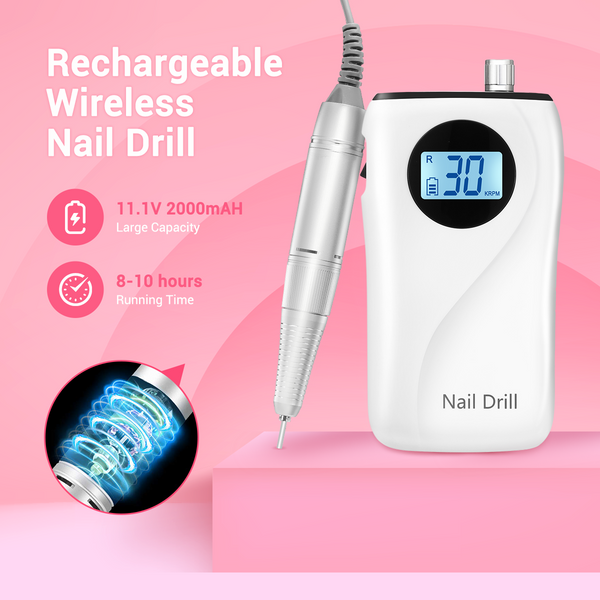 Electric Nail Drill File Buffer Manicure Machine Set Portable Rechargeable 30000RPM 35W