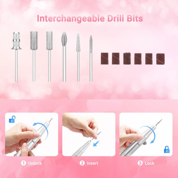 Nail Drill File Buffer Electric Professional Manicure Machine Set Portable 30000RPM 35W