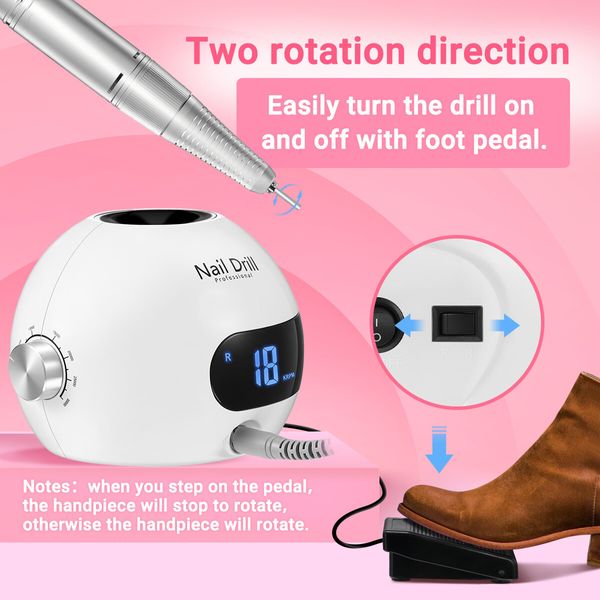 Nail Drill File Buffer Professional Portable Electric Manicure Machine Set 30000RPM 35W