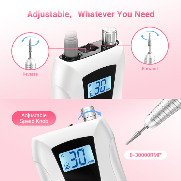 Nail Drill File Buffer Electric Manicure Machine Set Portable Rechargeable 30000RPM 35W