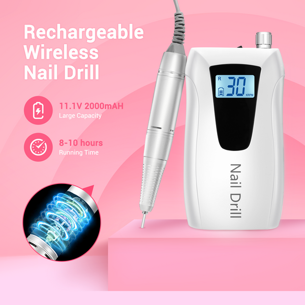 Nail Drill File Buffer Electric Manicure Machine Set Portable Rechargeable 30000RPM 35W