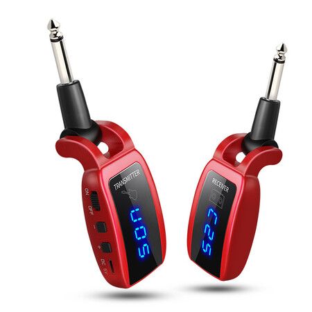 UHF Wireless Guitar Transmitter Receiver with HD LED Screen for Electric Guitar Bass Musical Instruments ?Red?