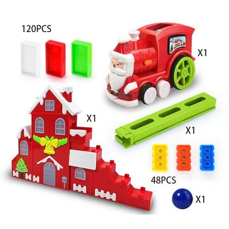 2021 Newest Xmas Toy set for toy domino train, 120 pieces, brick game, small electric train tail, christmas gift for children