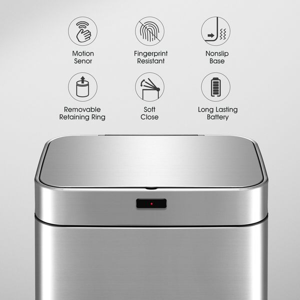 75L Dual Rubbish Bin Recycling Kitchen Waste Trash Garbage Can Motion Sensor Stainless Steel Silver