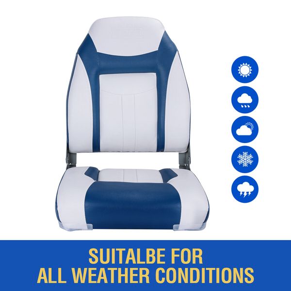 OGL 2 x All-weather Collapsible Marine Boat Seats Fishing Foldable Swivel Chairs Blue