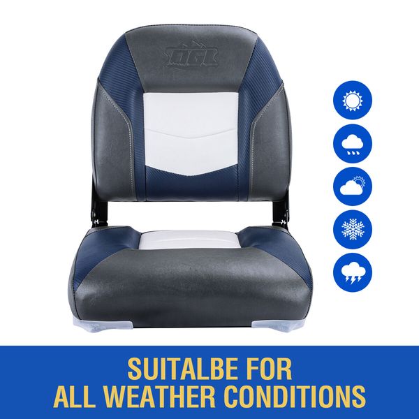 OGL 2 x All-weather Collapsible Marine Boat Seats Fishing Foldable Rotary Chairs Charcoal