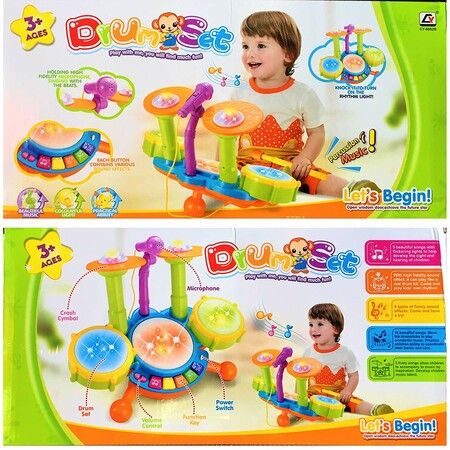 Kids Drum Kit Jazz Drum Toy with Microphone Baby Early Education Music Drum Playing Instrument With Electric Light Toy Gift Set