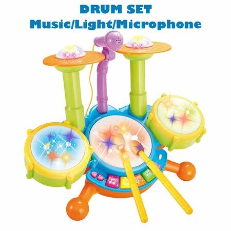 Kids Drum Kit Jazz Drum Toy with Microphone Baby Early Education Music Drum Playing Instrument With Electric Light Toy Gift Set