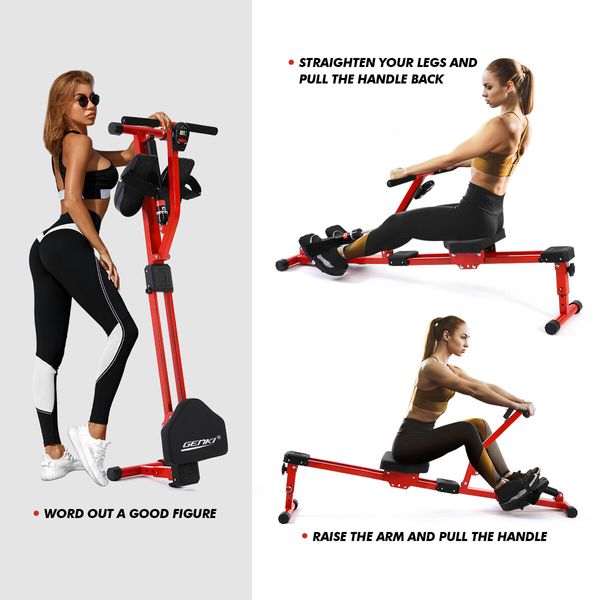 Genki Hydraulic Exercise Rowing Machine Indoor Home Rower Adjustable 12-Level Resistance LCD Monitor