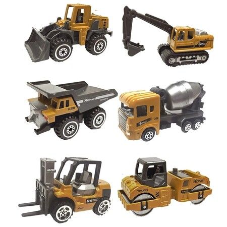 1:64 Kids Diecast Engineering Toy Vehicle Alloy Car Model Excavator Bulldozer Forklift Dump Truck Mixer 6pcs Mini Truck Toys